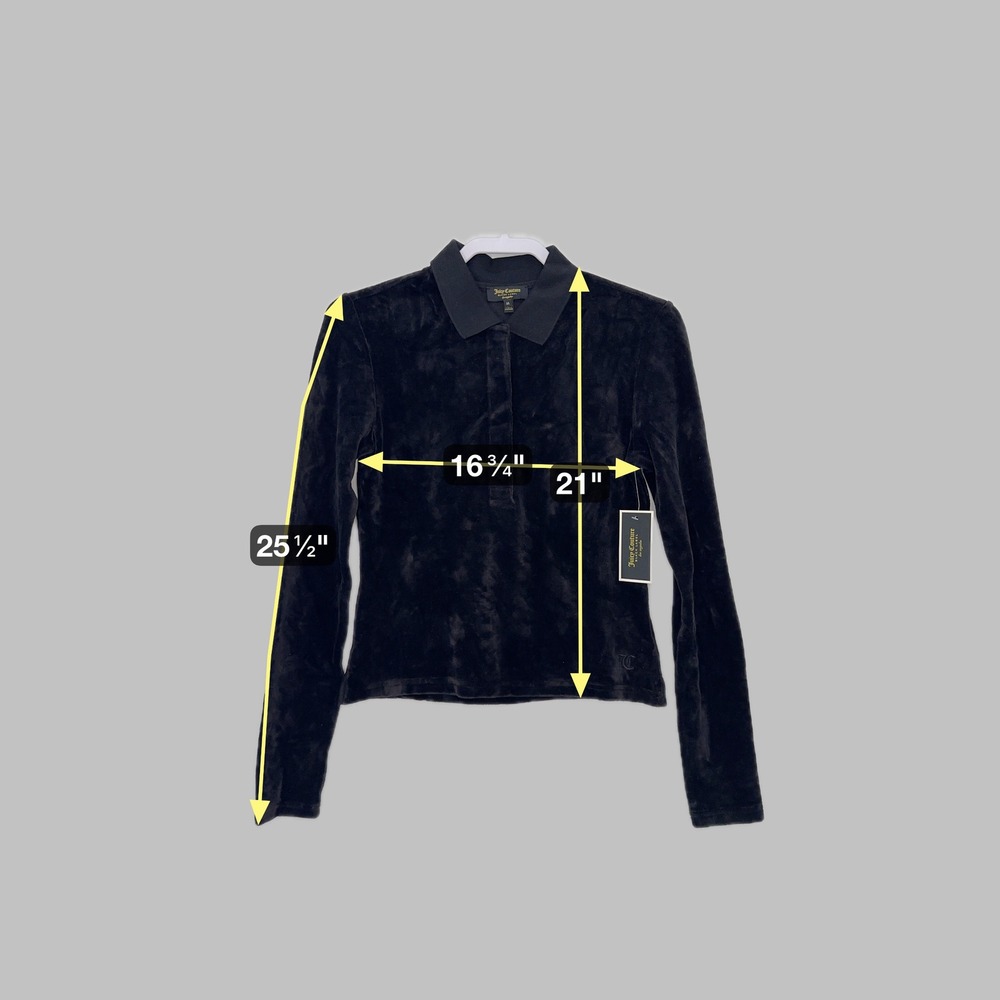Juicy Couture Black Label Velour Long Sleeve Collar Shirt Medium Black Y2K Style - Picture 4 of 13